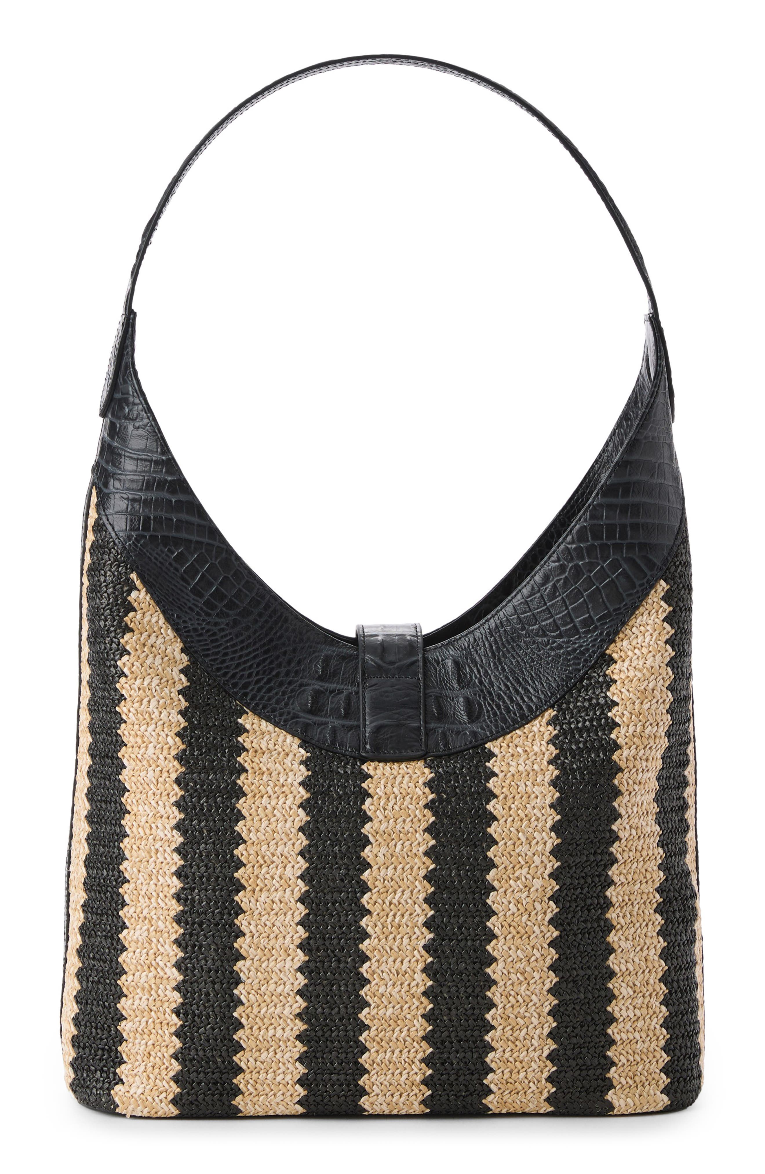 Brahmin Gwynne Croc Embossed Leather Shoulder Bag, Alternate, color, Black