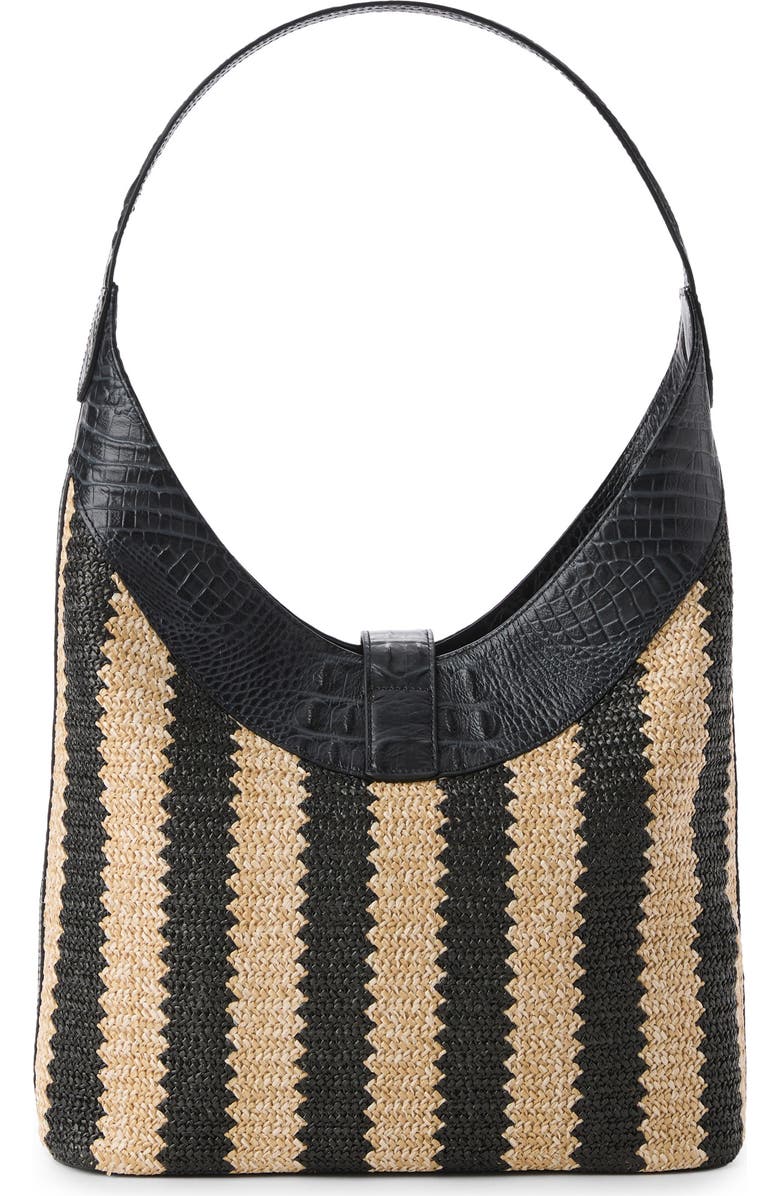 Brahmin Gwynne Croc Embossed Leather Shoulder Bag, Alternate, color, Black