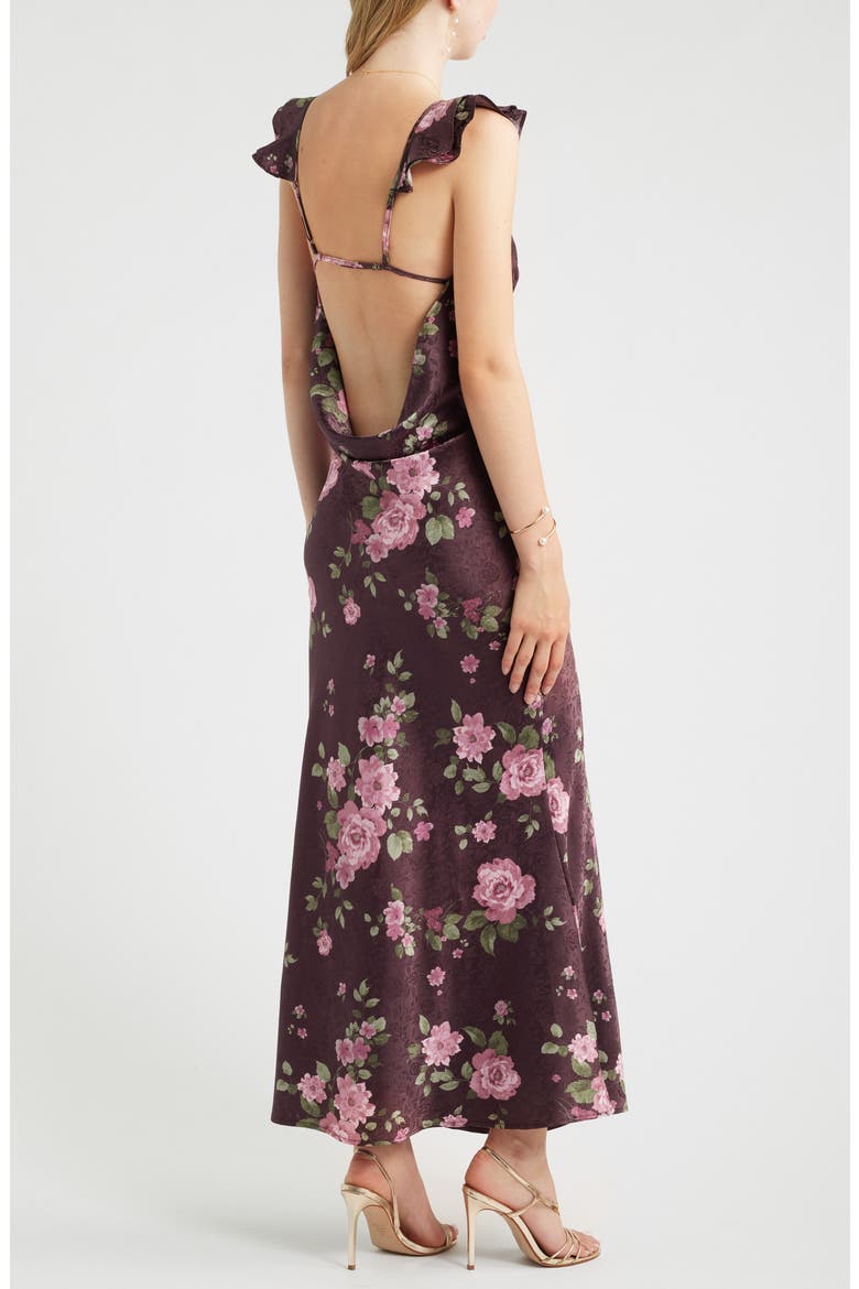 Floral Satin Flutter Sleeve Maxi Dress, Alternate, color, BURGUNDY FLORAL
