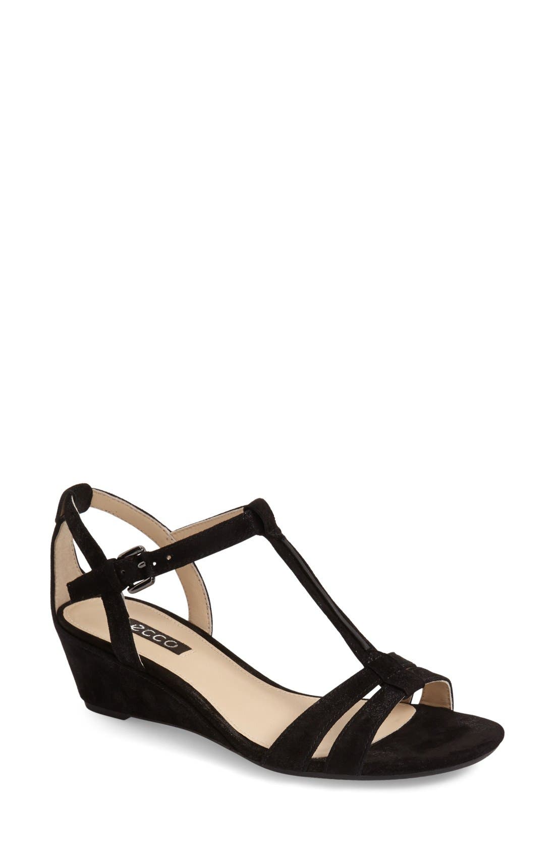 'Rivas' Wedge Sandal, Main, color, BLACK LEATHER
