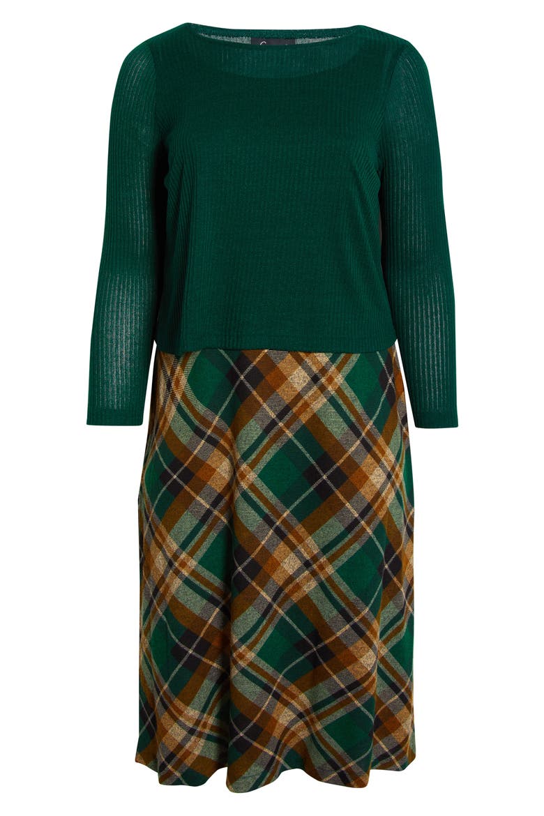Mixed Media Long Sleeve Midi Dress, Alternate, color, HUNTER