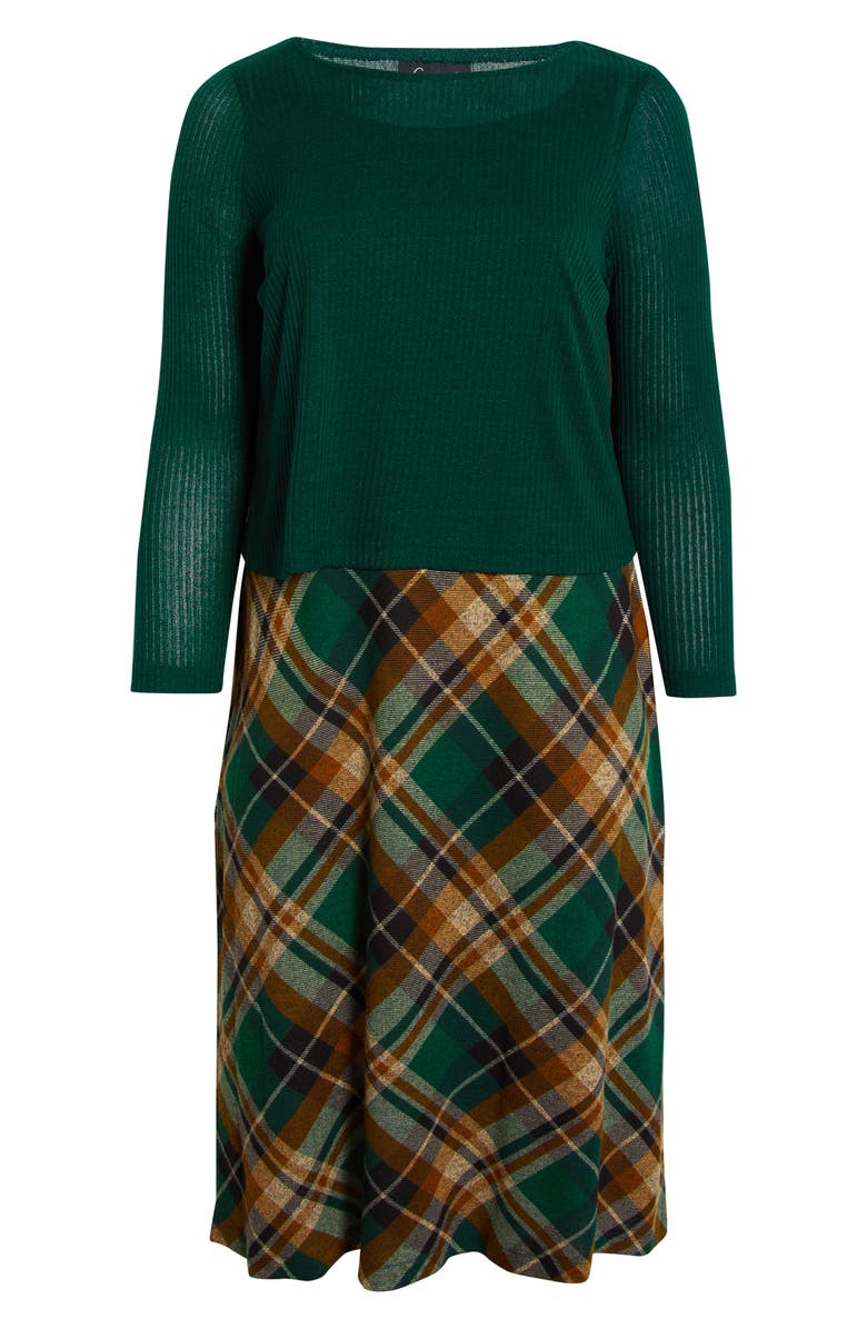 Connected Apparel Mixed Media Long Sleeve Midi Dress, Alternate, color, Hunter