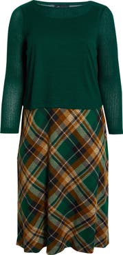 Connected Apparel Mixed Media Long Sleeve Midi Dress