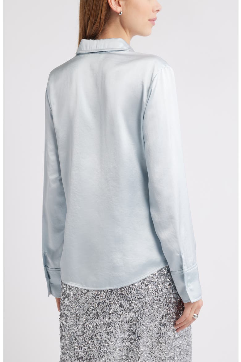 Long Sleeve Satin Button-Up Shirt, Alternate, color, BLUE AIR