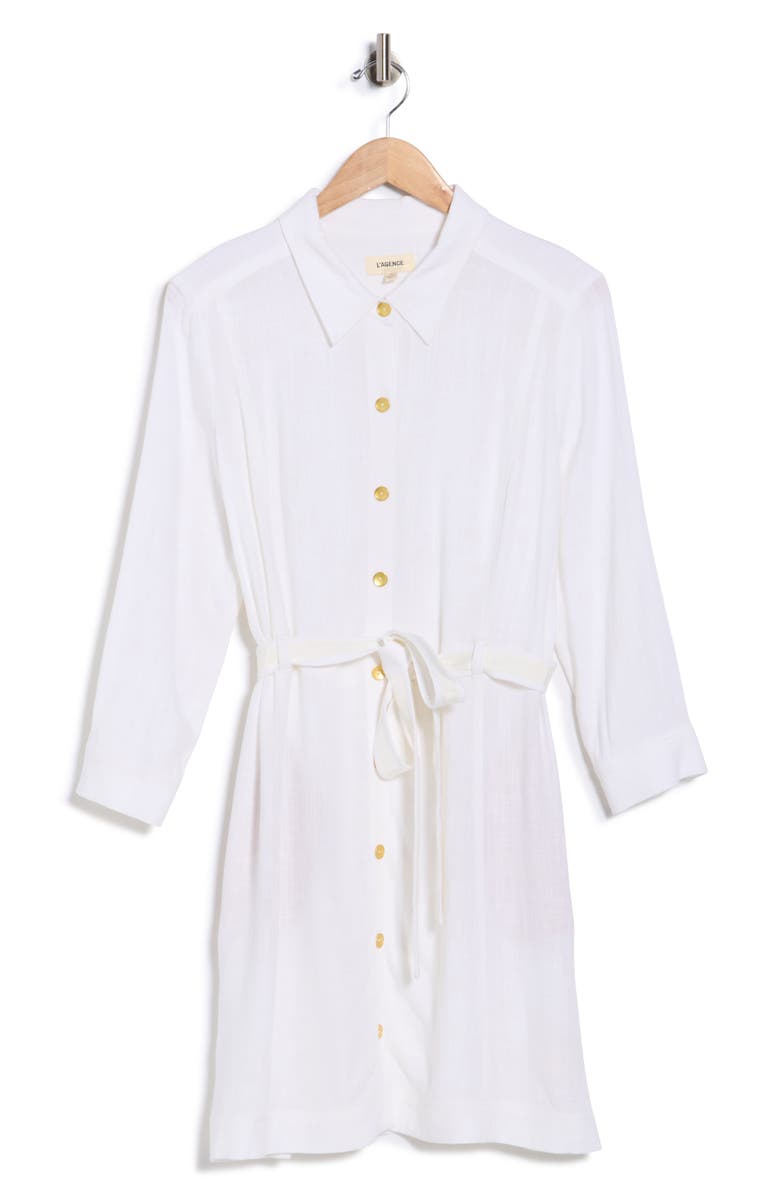 L'AGENCE Kippa Long Sleeve Shirtdress, Main, color, White