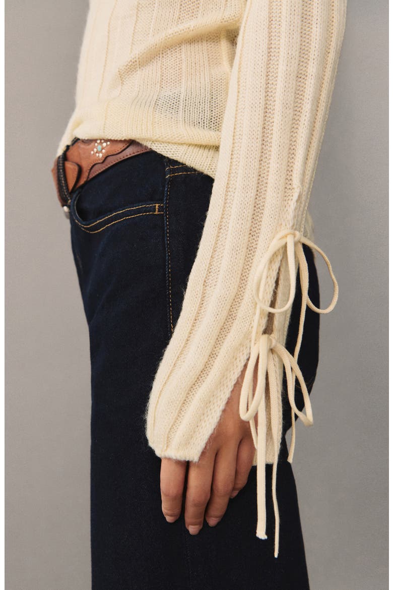 Bow Cuff Rib Sweater, Alternate, color, ECRU