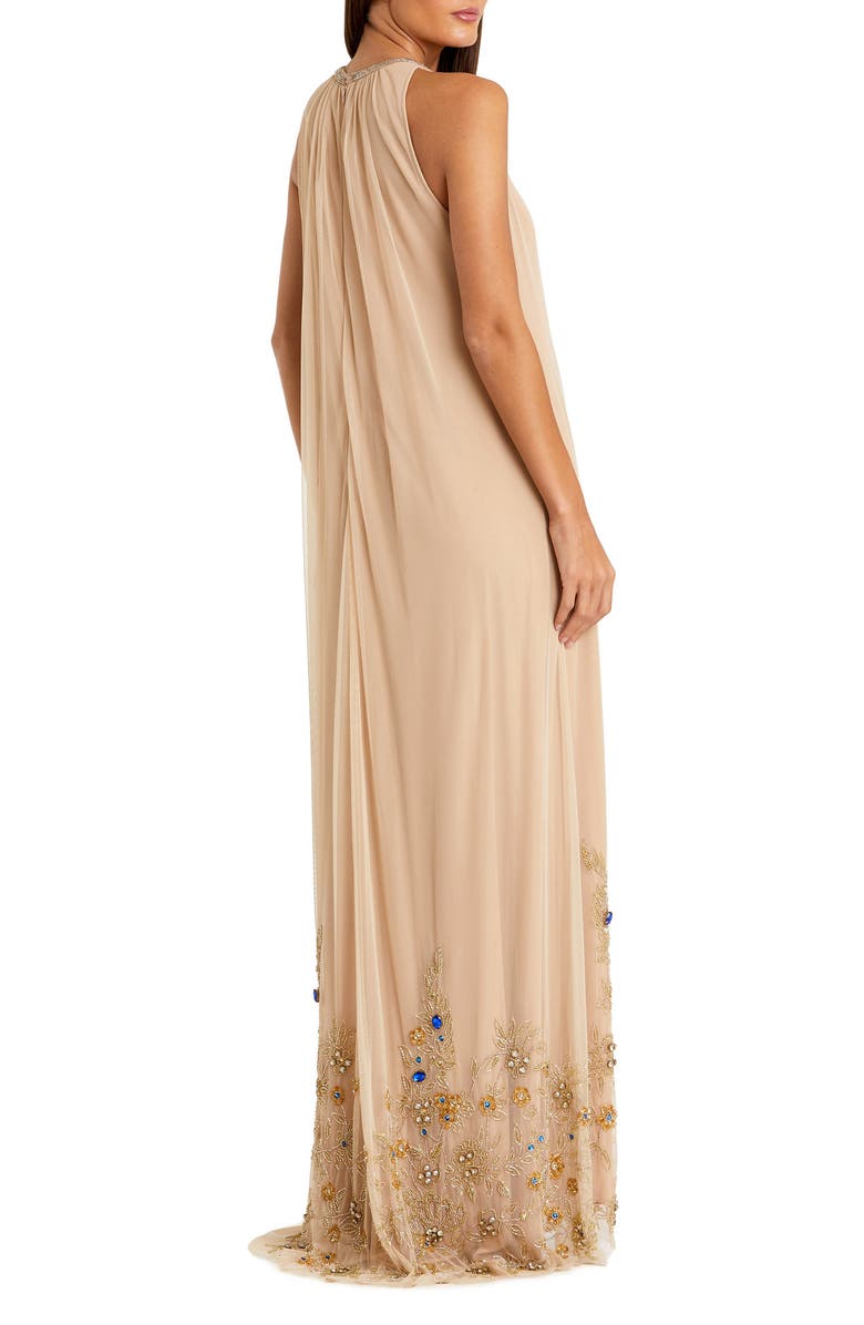 Mac Duggal High Neck Floral Embellished Trapeze Gown, Alternate, color, Nude Gold