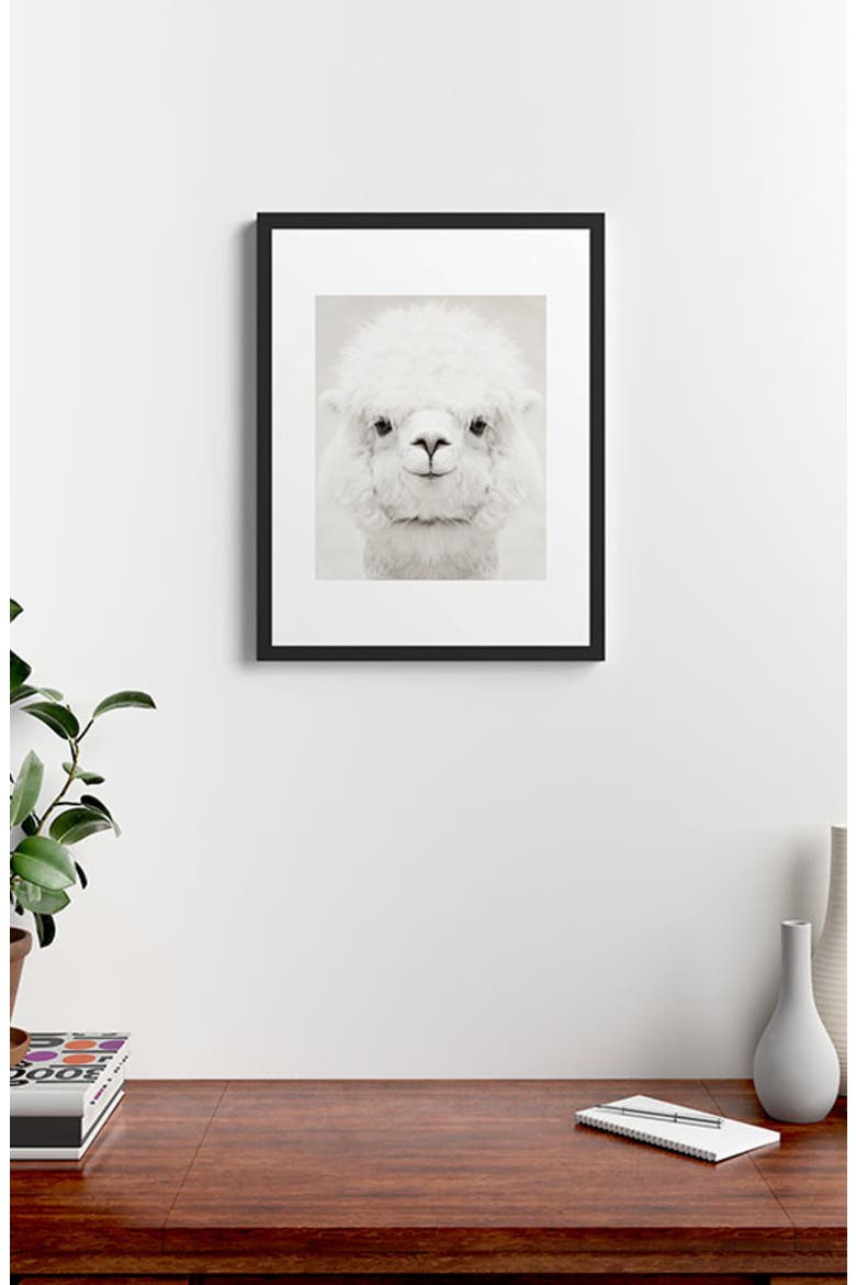 Monika Strigel - Smiling Alpaca Framed Art Print, Alternate, color, BLACK-WHITE