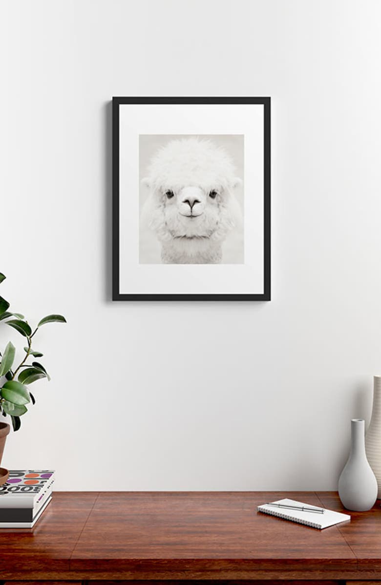 Deny Designs Monika Strigel - Smiling Alpaca Framed Art Print, Alternate, color, Black-White
