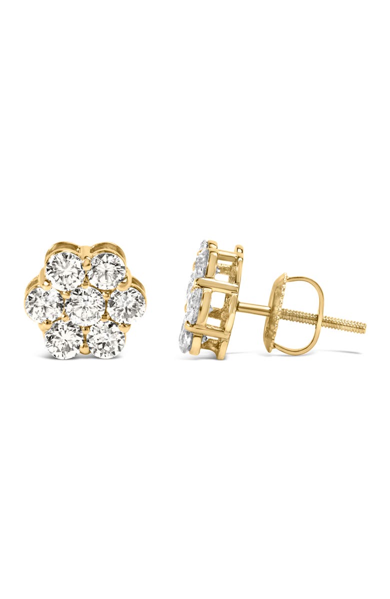 Haus of Brilliance 14K White Gold 1 1/2 cttw Diamond Floral Cluster Stud Earrings, Alternate, color, Yellow