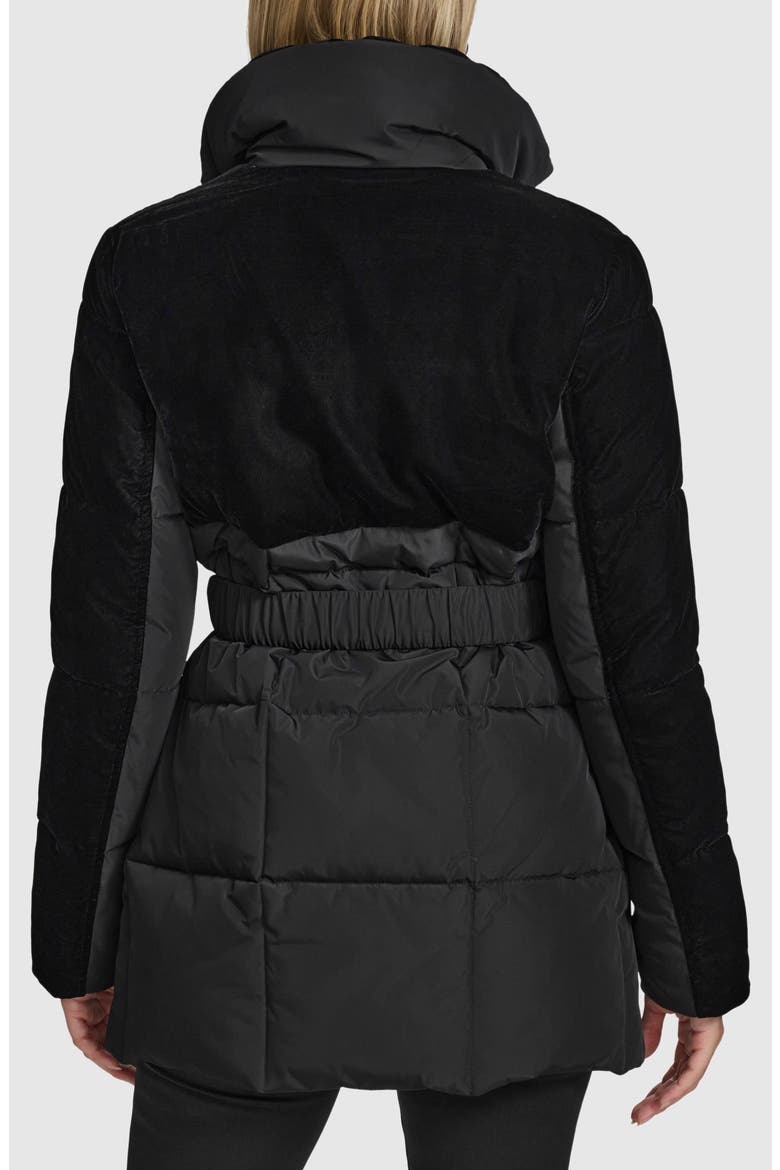 Kempsey Belted Mixed Media Coat, Alternate, color, BLACK
