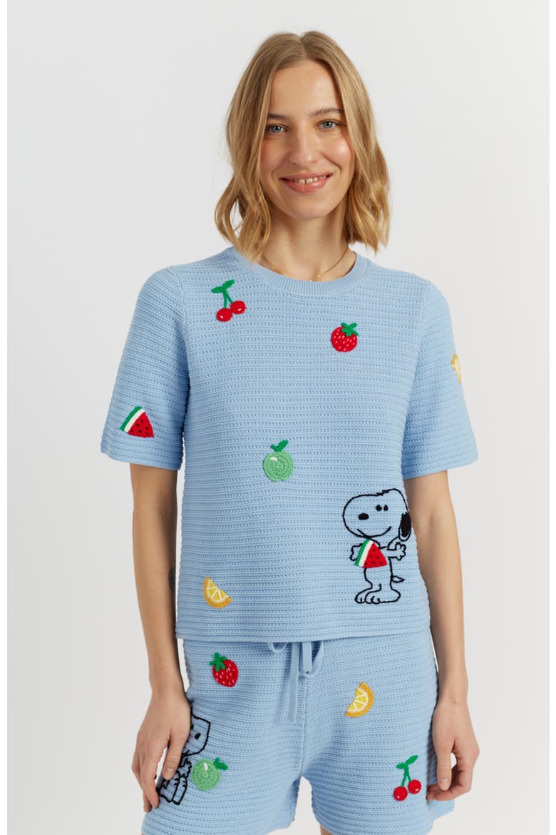 Cotton Snoopy Crochet Tee, Main, color, Light Blue