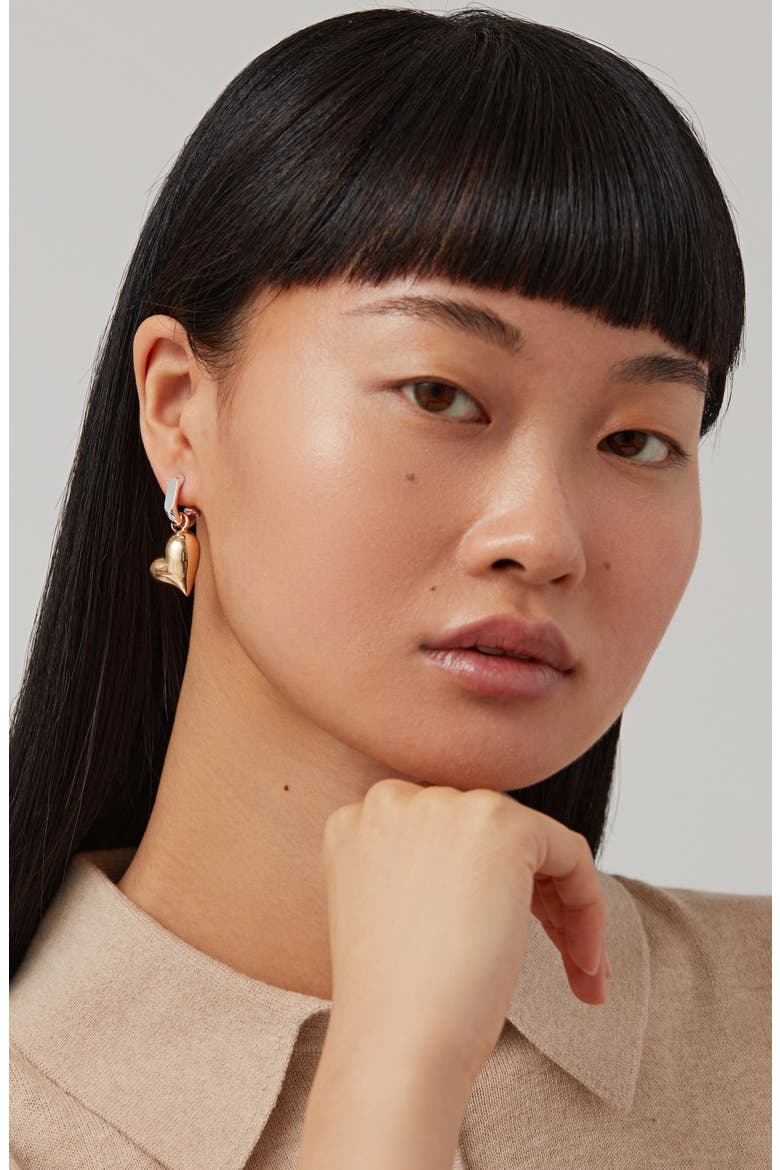 Puffy Heart Drop Huggie Hoop Earrings, Alternate, color, TWO-TONE