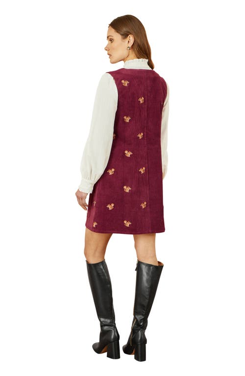 Yumi Cord Tunic Dress With Pockets In Burgundy