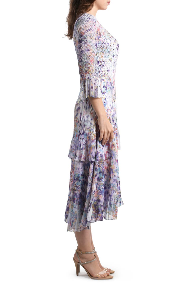 Komarov Charmeuse & Chiffon Tiered Midi Dress, Alternate, color, Confetti
