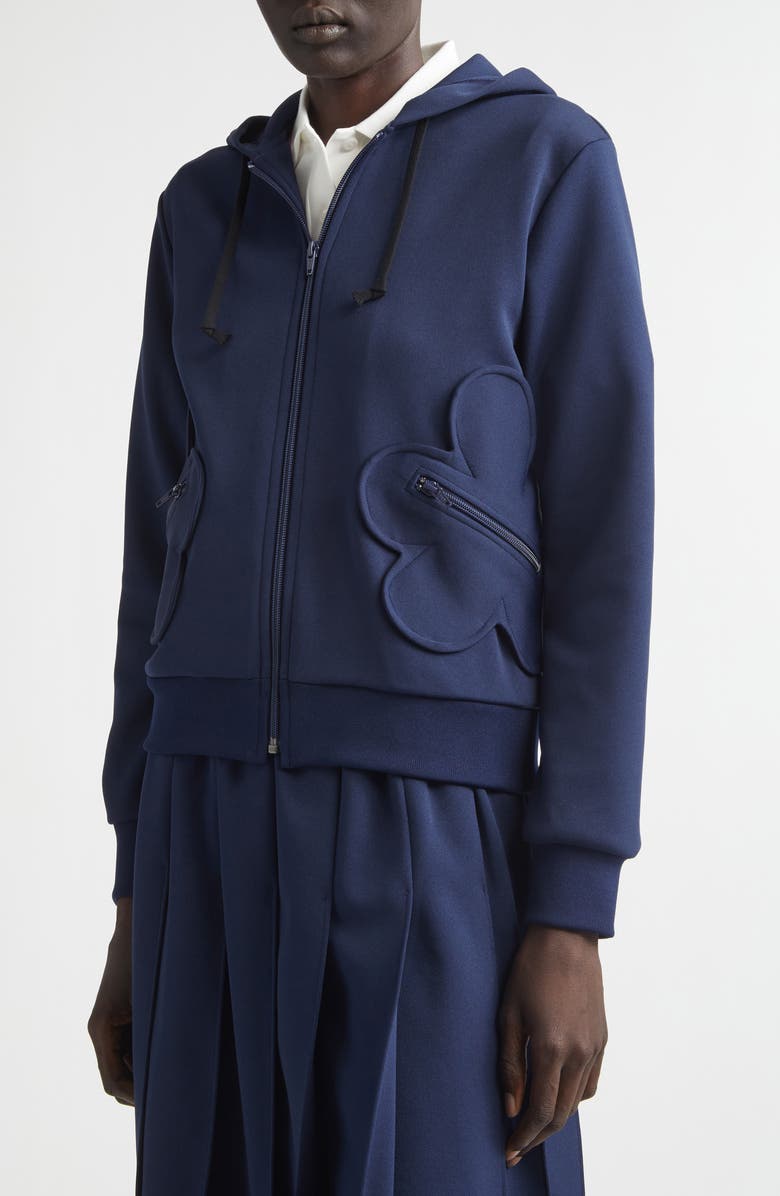 Comme des Garçons Girl Floral Appliqué Full Zip Hoodie, Alternate, color, Navy