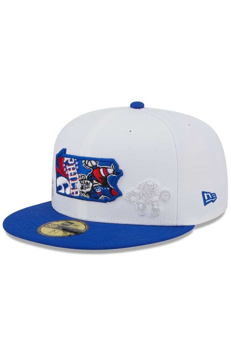 New Era Men's New Era White/Royal Philadelphia 76ers State Pride 59FIFTY Fitted Hat, Main, color,