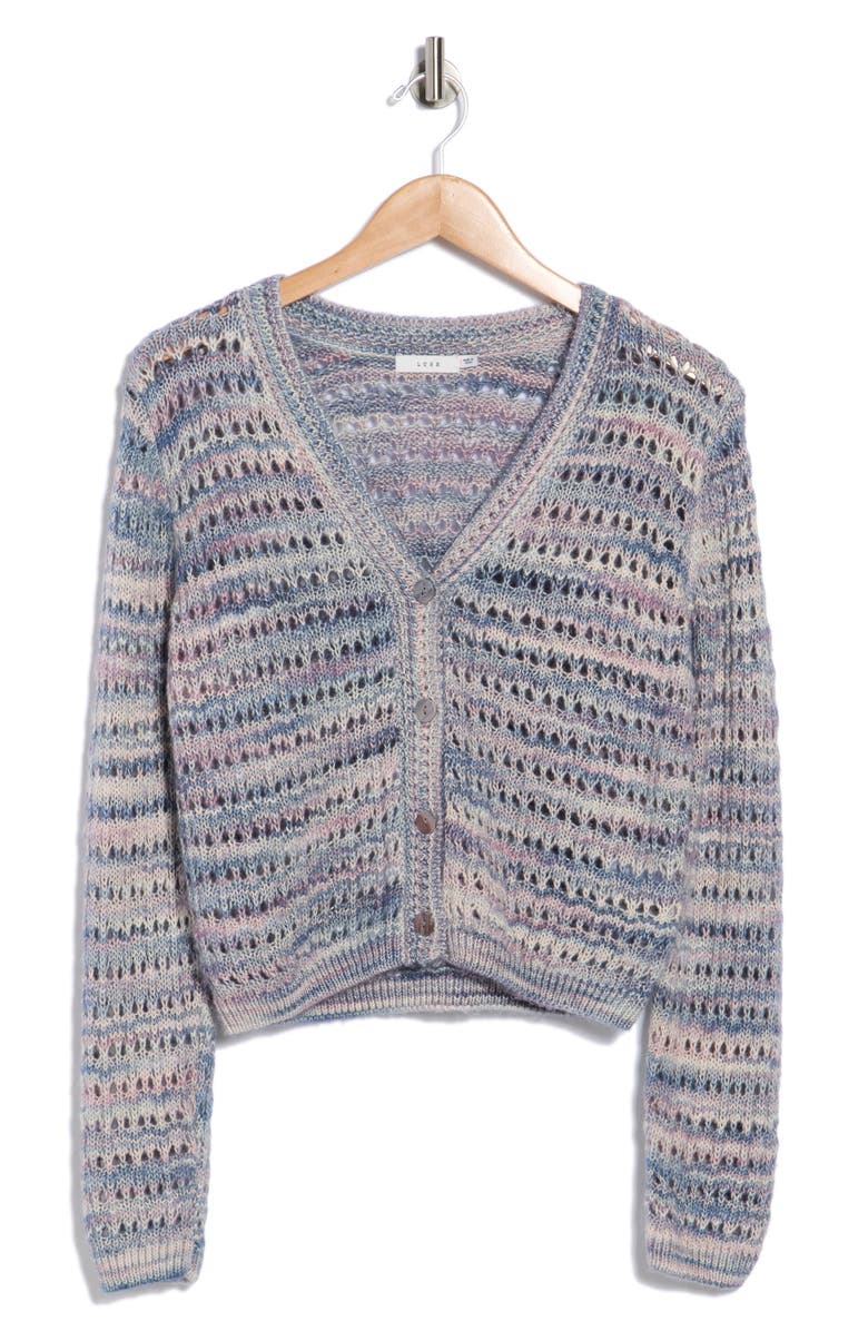 Lush Open Knit Cardigan, Main, color, Blue