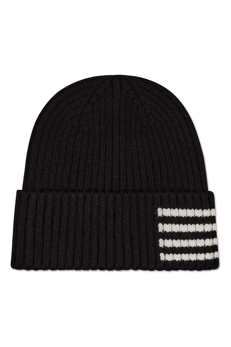 Stripe Ribbed Knit Beanie, Alternate, color, Black