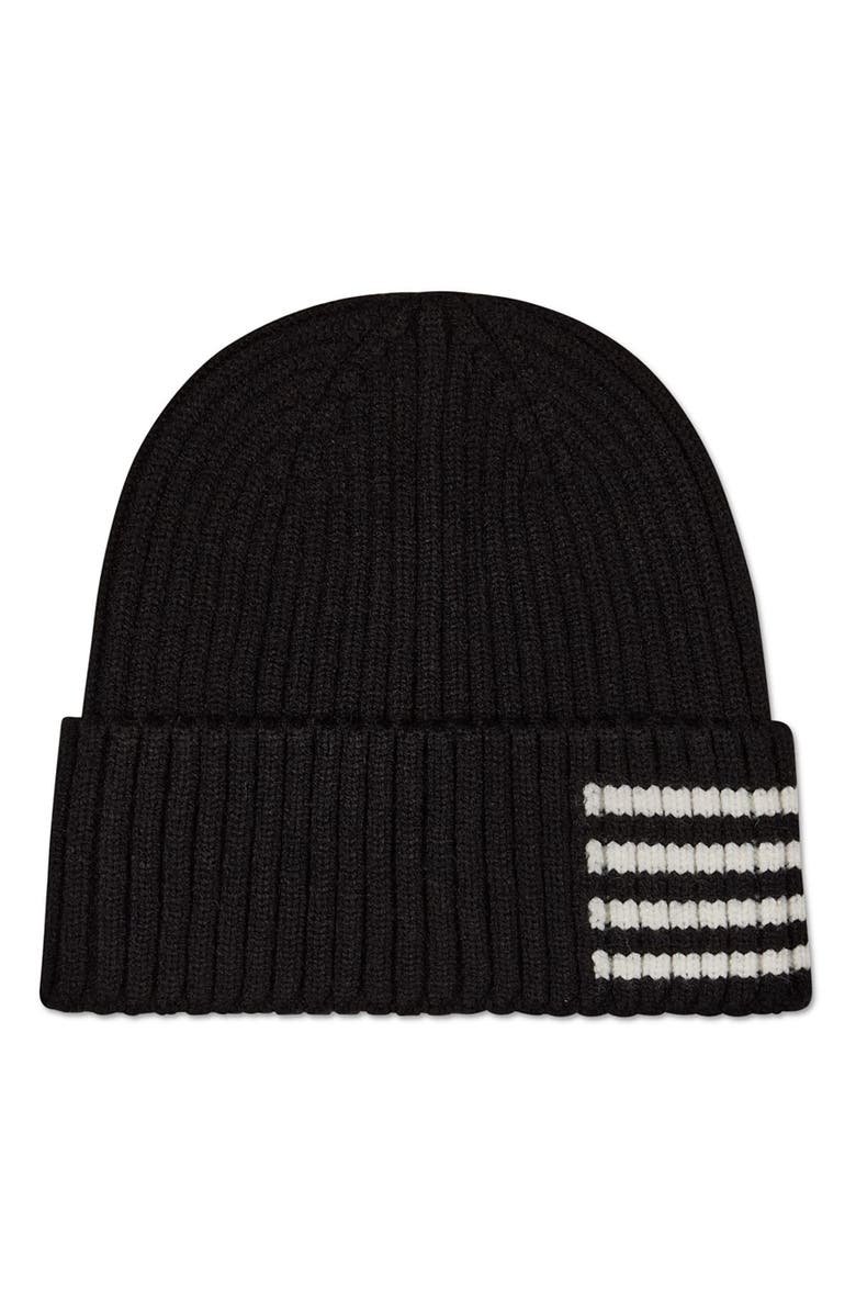MeMoi Stripe Ribbed Knit Beanie, Alternate, color, Black