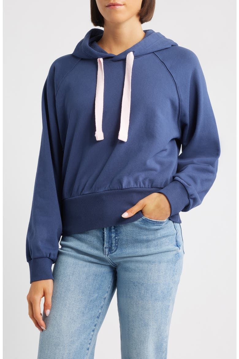 Crop Cotton Hoodie, Main, color, NAVY