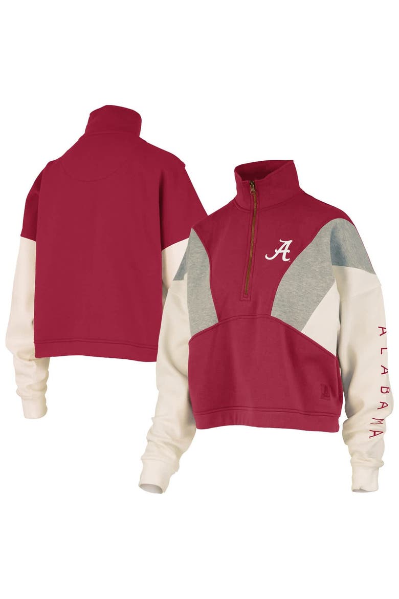 Women's Pressbox  Crimson Alabama Crimson Tide Ferrara Color Block Quarter-Zip Sweatshirt, Main, color, Crimson