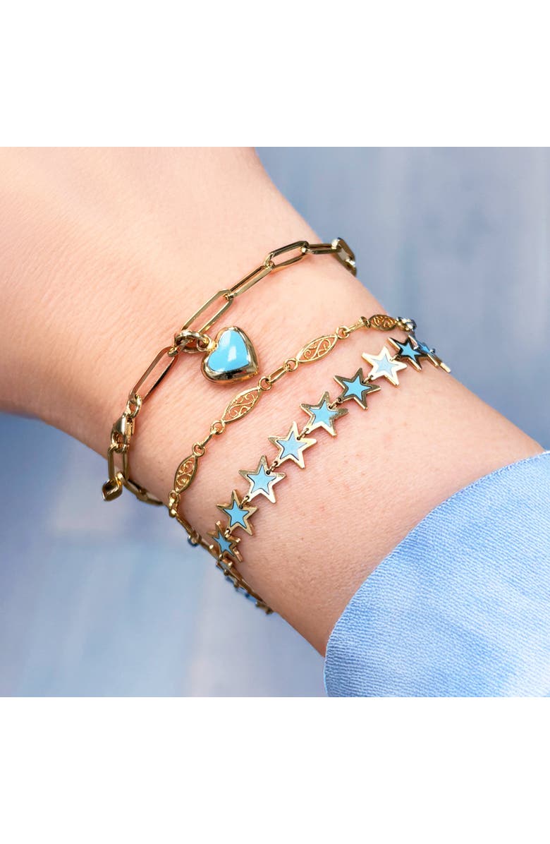 The Lovery Fine Jewelry Turquoise Heart Paperclip Bracelet, Alternate, color, Turquoise