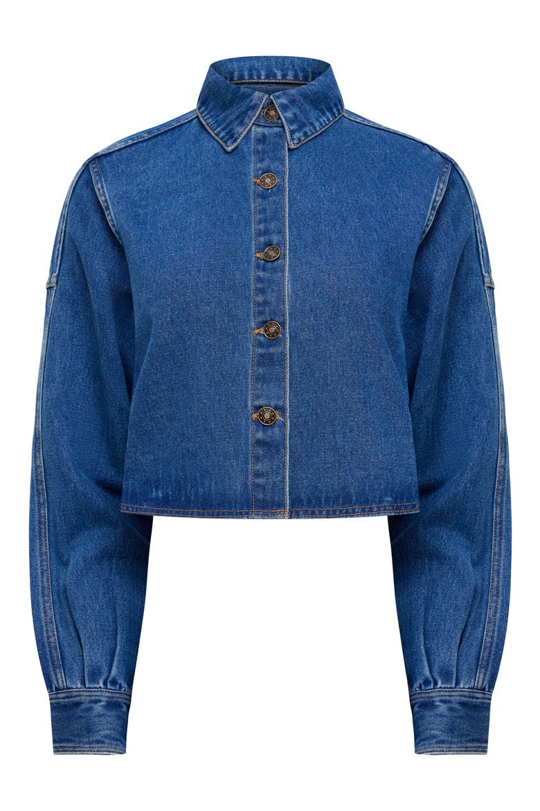 Sundrenched Denim Crop Button-Up Shirt, Alternate, color, MID WASH