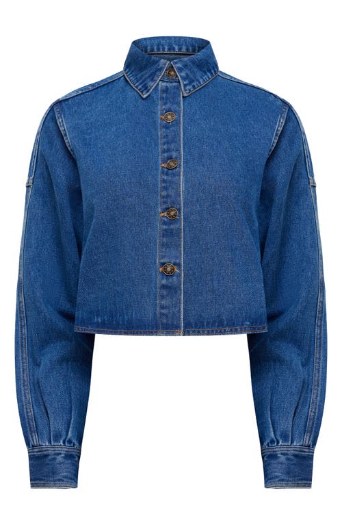Lioness Sundrenched Denim Crop Button-up Shirt In Blue