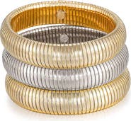 Ettika Set of 3 Two Tone Stretch Cuff Bracelets