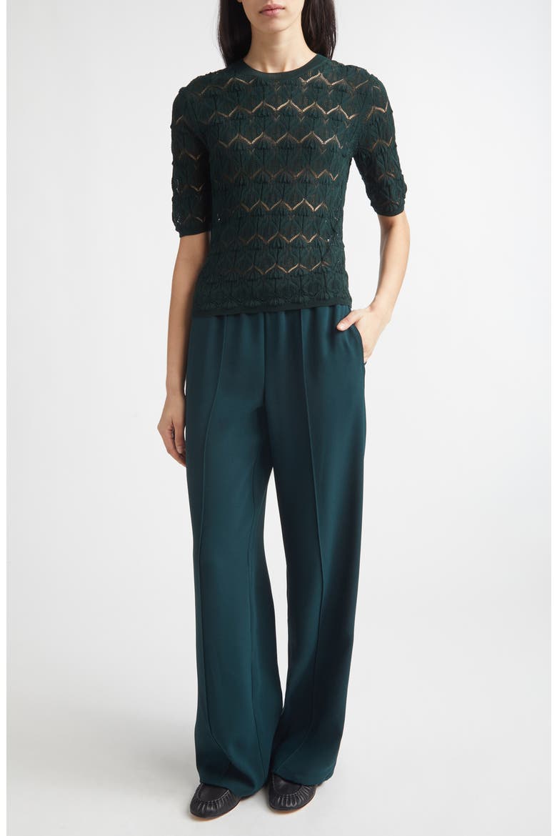 Pointelle Knit Cotton Blend Sweater, Alternate, color, JUNIPER