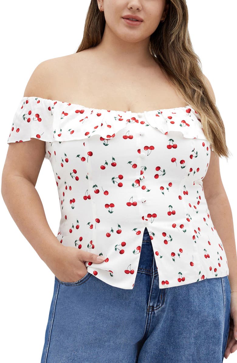 City Chic Bella Top, Main, color, Ivory Cherry
