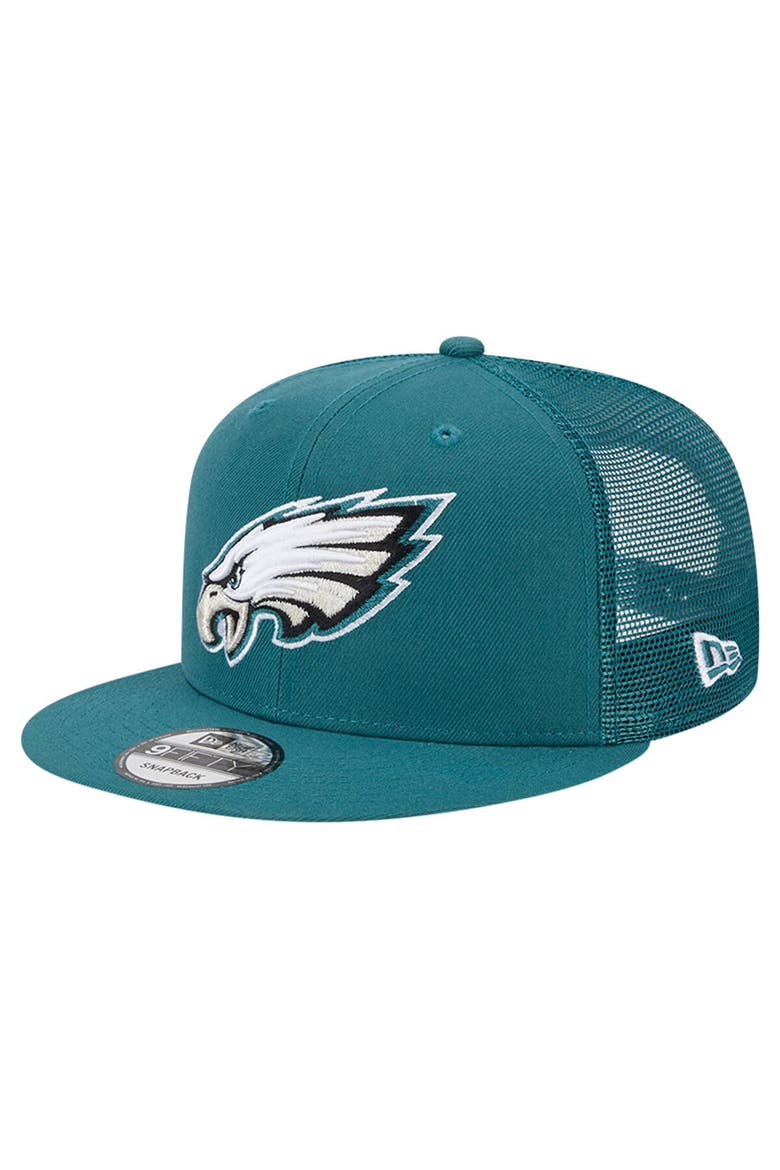 Men's New Era Midnight Green Philadelphia Eagles Main Trucker 9FIFTY Snapback Hat, Main, color, Green