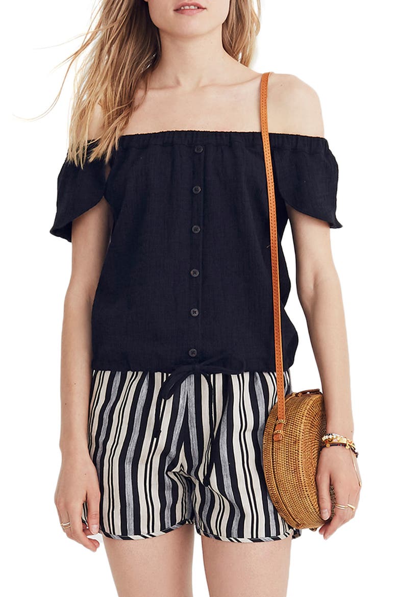 Texture & Thread Off the Shoulder Top, Main, color, TRUE BLACK