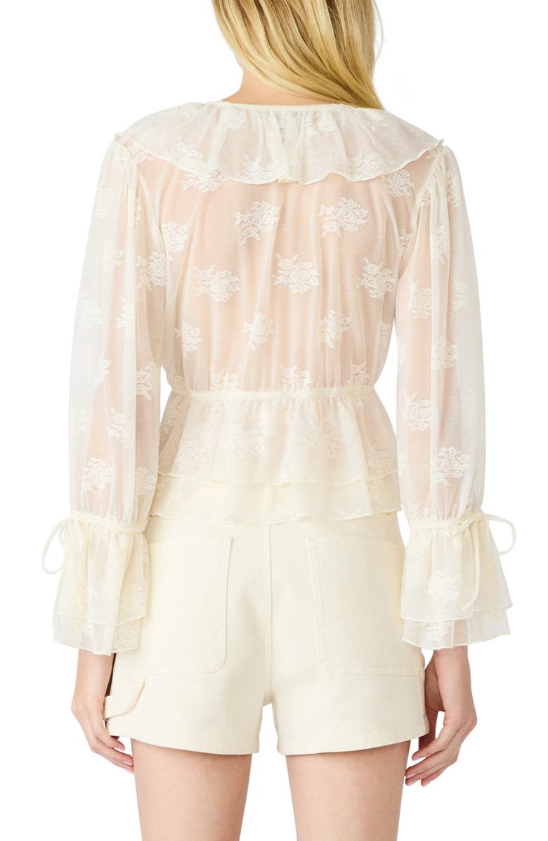 Steve Madden Montana Floral Embroidery Ruffle Detail Knit Top, Alternate, color, Antique