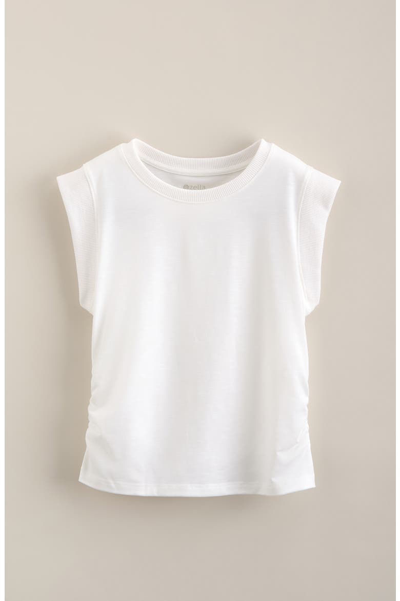 Kids' Side Shirred Cap Sleeve T-shirt, Main, color, WHITE
