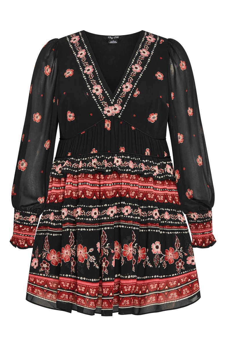 City Chic Ophelia Floral Print Long Sleeve Dress, Alternate, color, Border Print