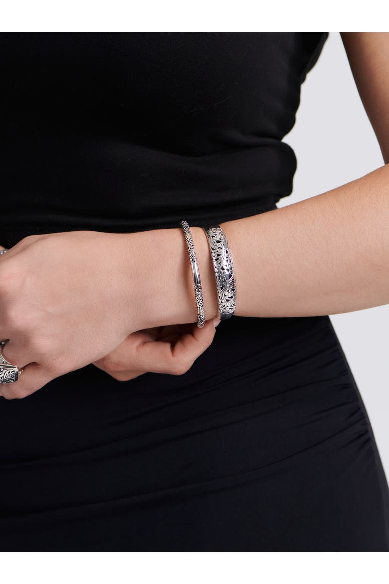Bali Filigree Bangle Bracelet in Sterling Silver and 18K Gold, Alternate, color, Silver