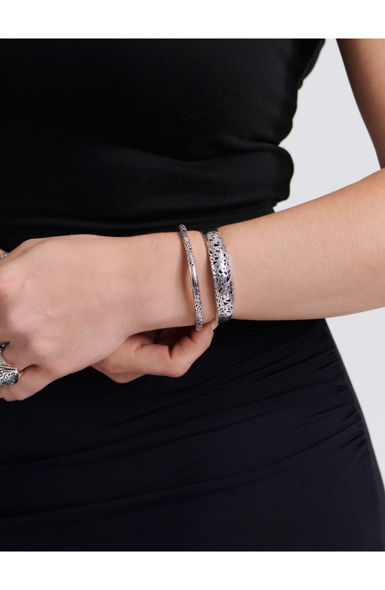 DEVATA Bali Filigree Bangle Bracelet in Sterling Silver and 18K Gold, Alternate, color, Silver