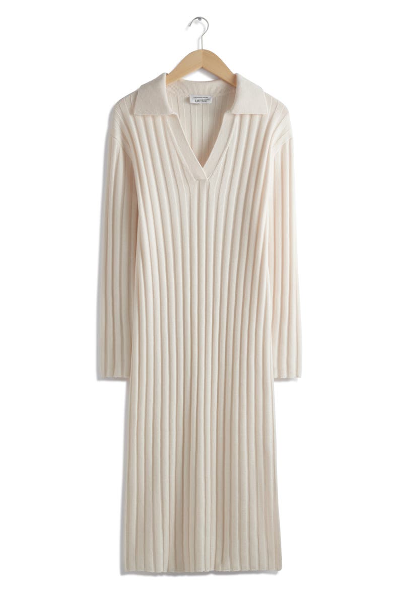 Long Sleeve Wool & Cotton Blend Rib Sweater Dress, Alternate, color, WHITE DUSTY LIGHT