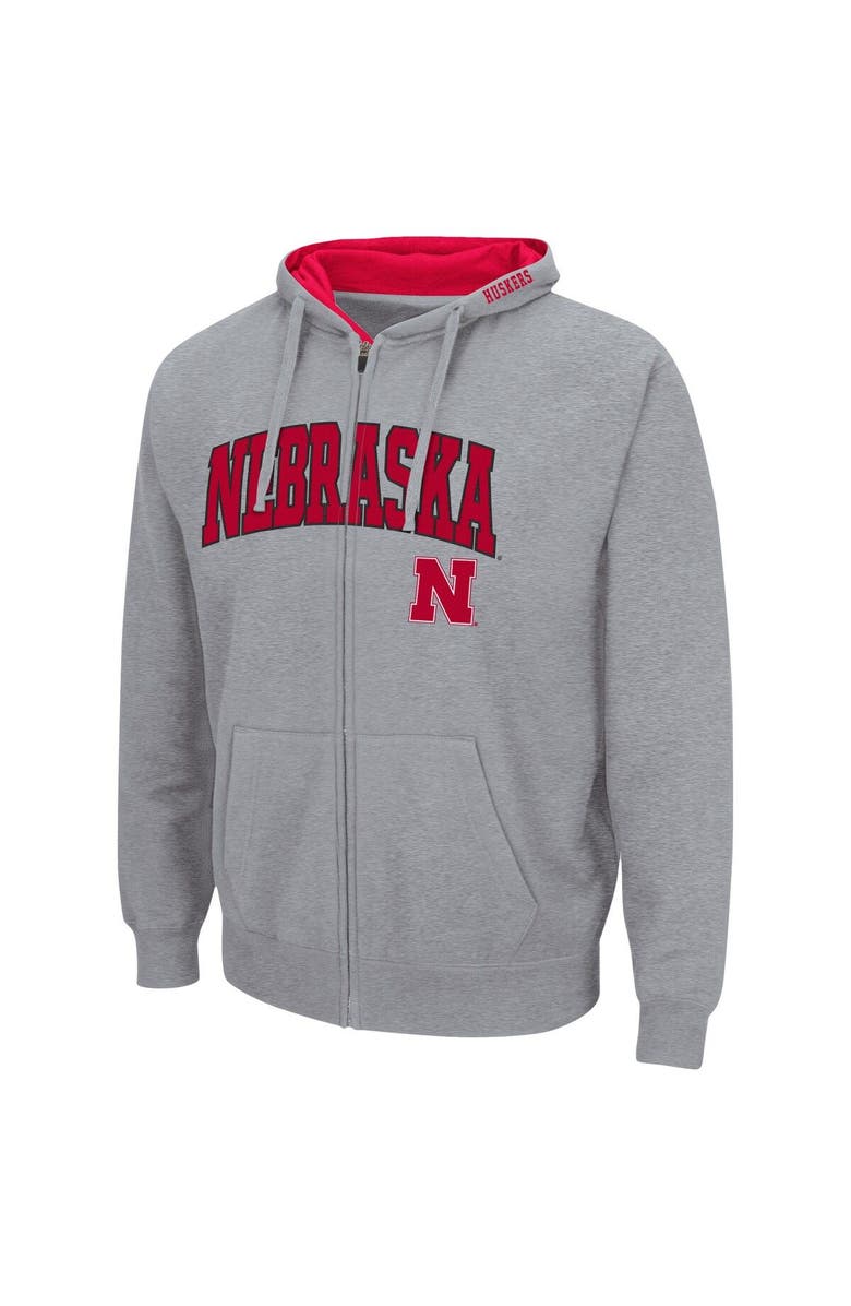COLOSSEUM Men's Colosseum Heathered Gray Nebraska Huskers Arch & Logo 3.0 Full-Zip Hoodie, Alternate, color, Heather Gray
