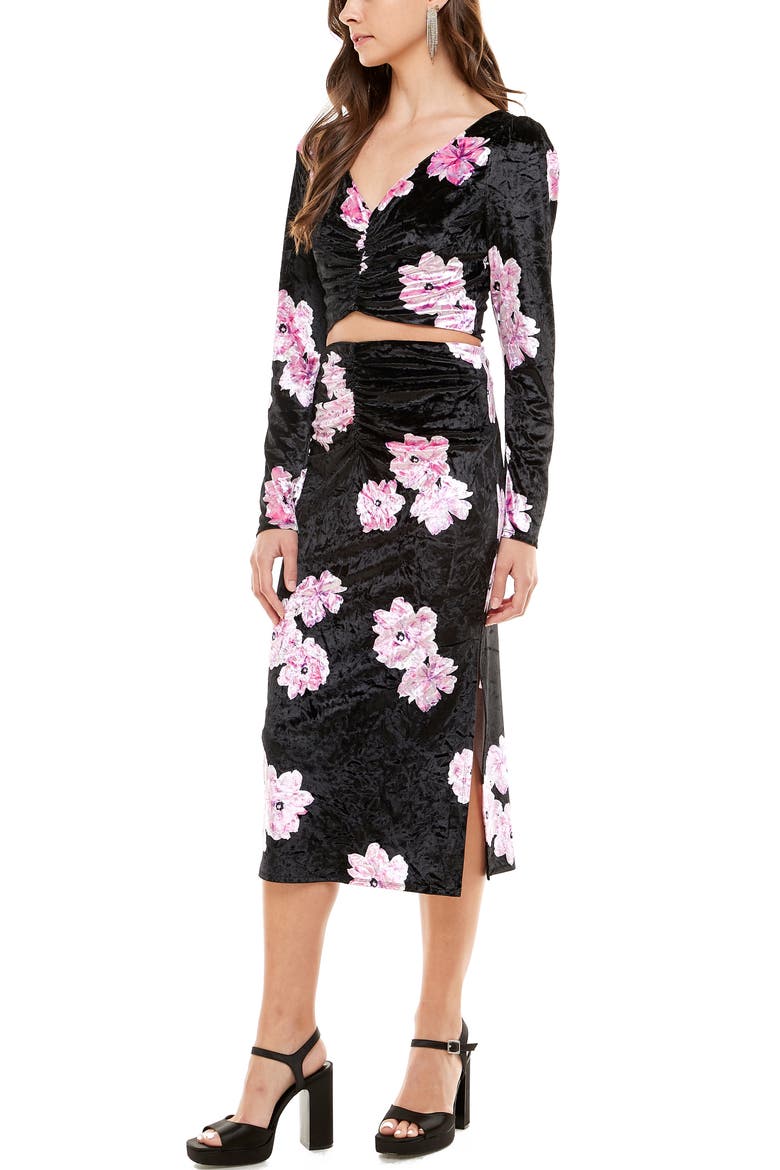 x Emma Rose Samantha Midi Skirt, Alternate, color, FUCHSIA ROSES