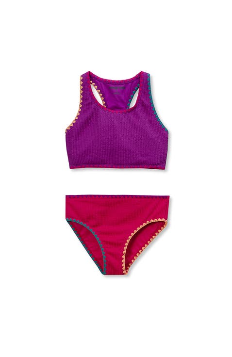 Girls Chlorine Resistant Embroidered Bikini Swimsuit Set