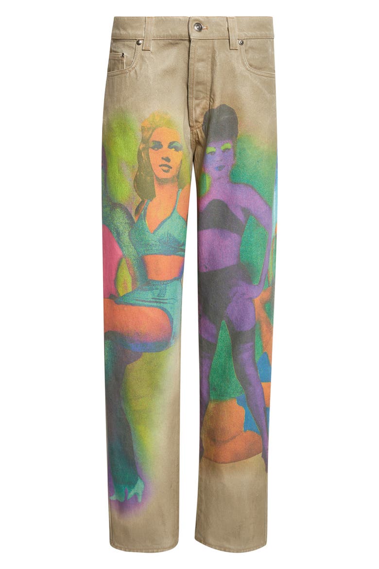 Gender Inclusive The Femmes Print Straight Leg Jeans, Alternate, color, OLIVE PRINT
