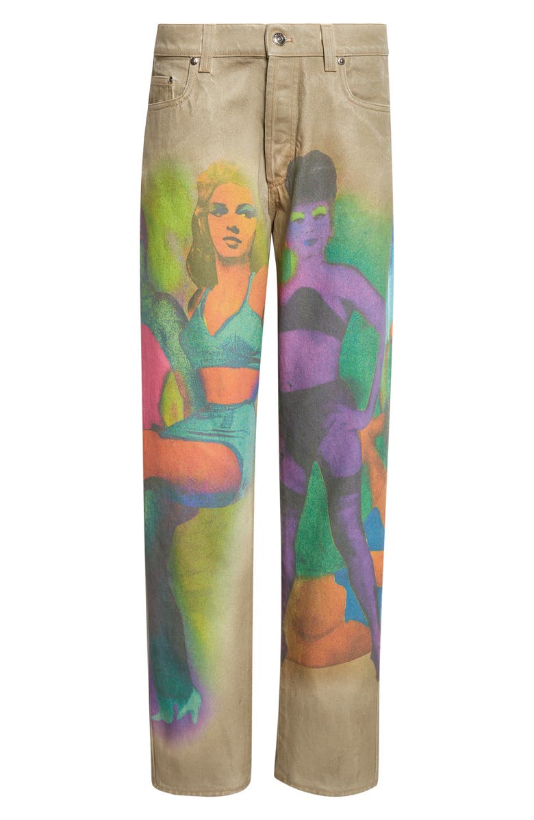 Versace Gender Inclusive The Femmes Print Straight Leg Jeans, Alternate, color, Olive Print