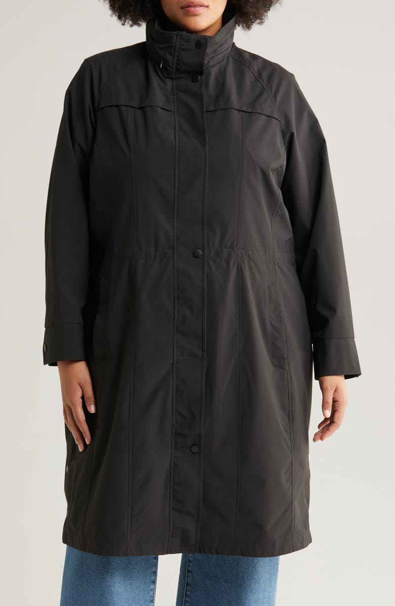 Gallery Water Resistant Hooded Raincoat, Alternate, color, Black