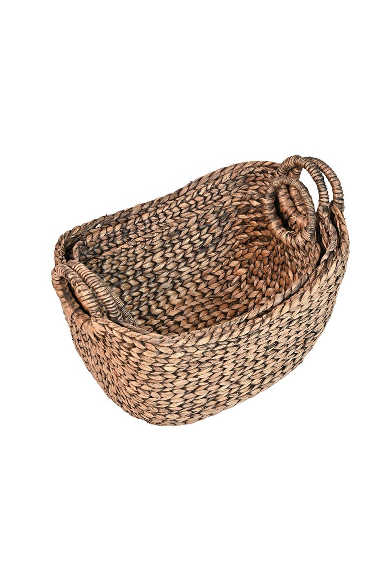 Nellie Farmhouse Classic Handwoven Hyacinth Storage Boat Baskets with Handles,, Alternate, color, Brown