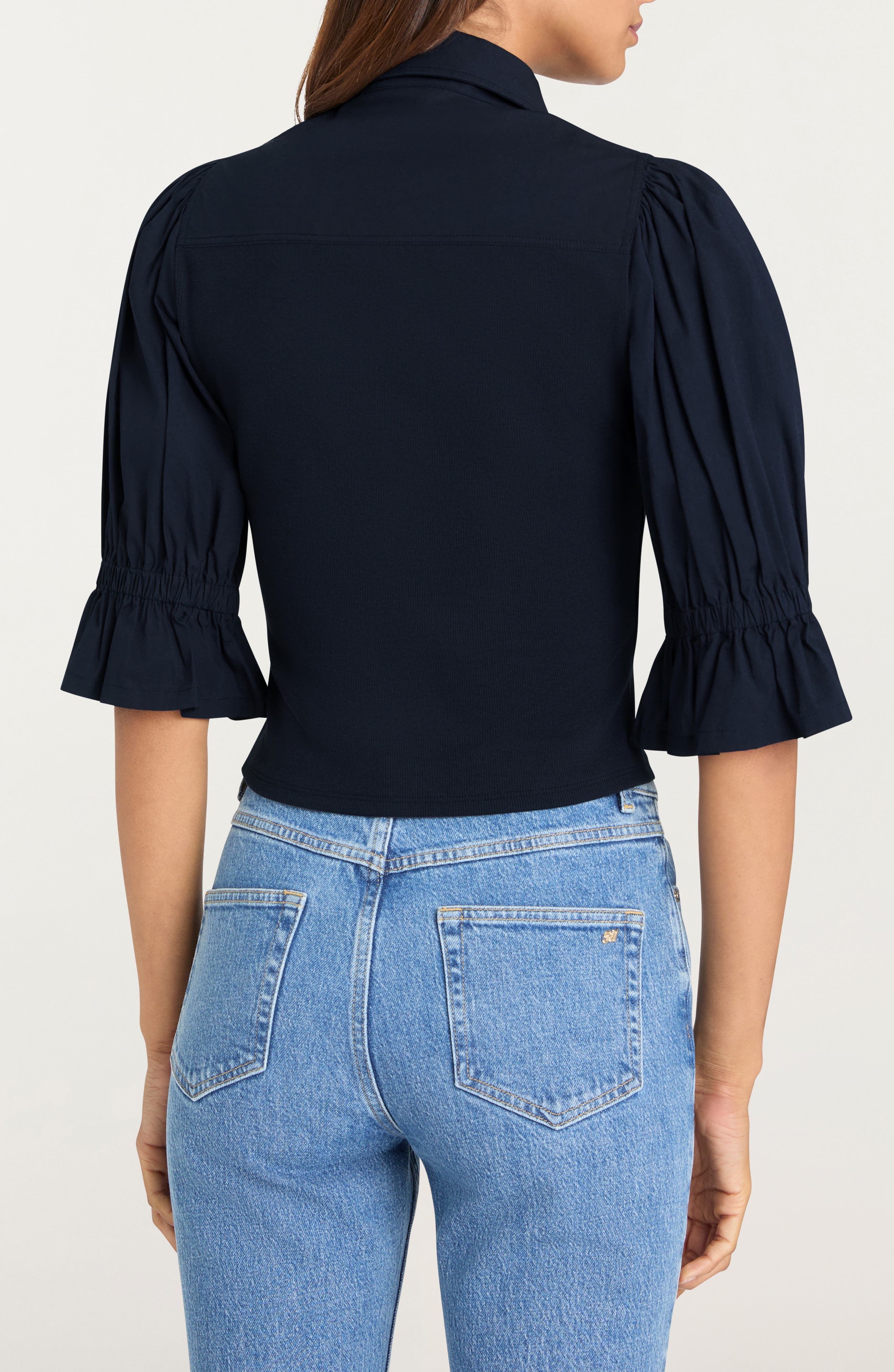 Lyric Mixed Media Stretch Cotton Button-Up Shirt - image 4