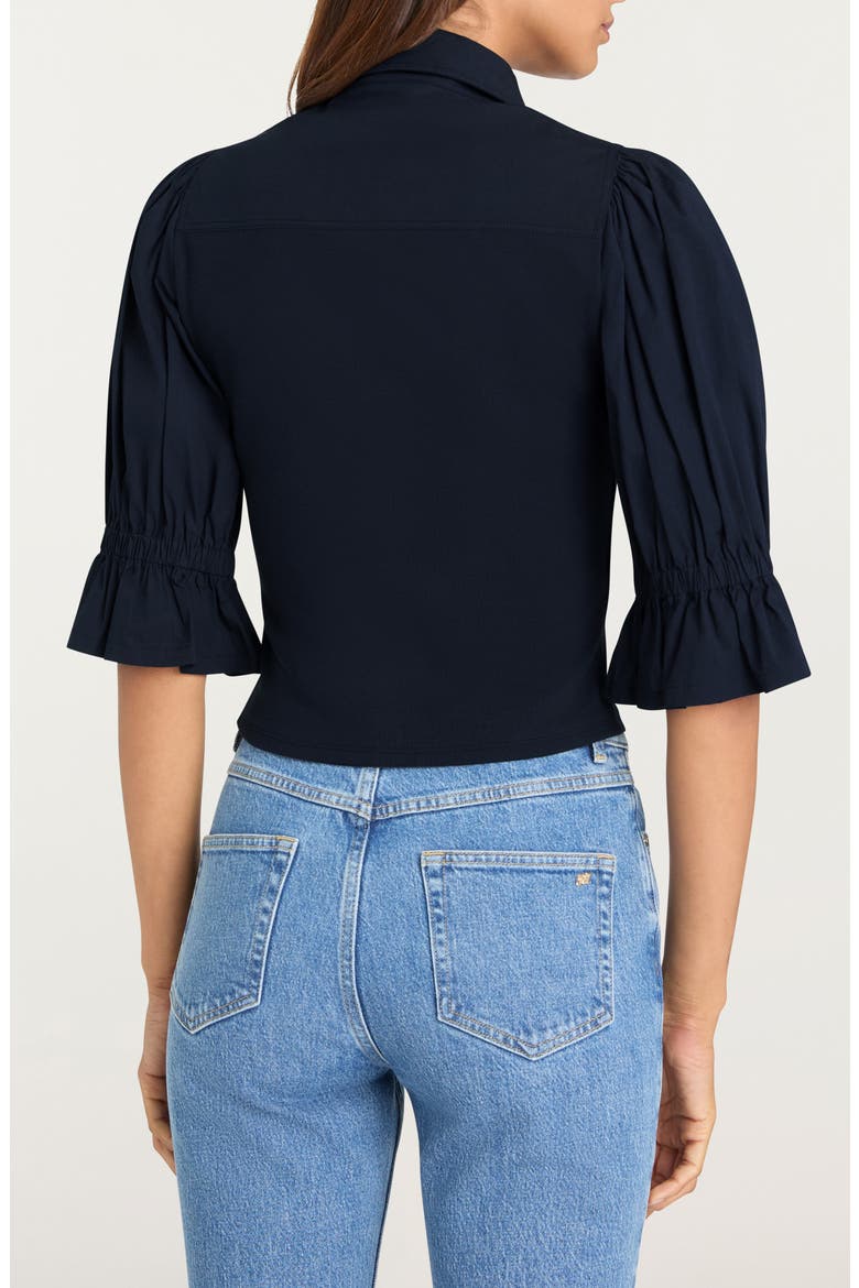 Lyric Mixed Media Stretch Cotton Button-Up Shirt, Alternate, color, NAVY