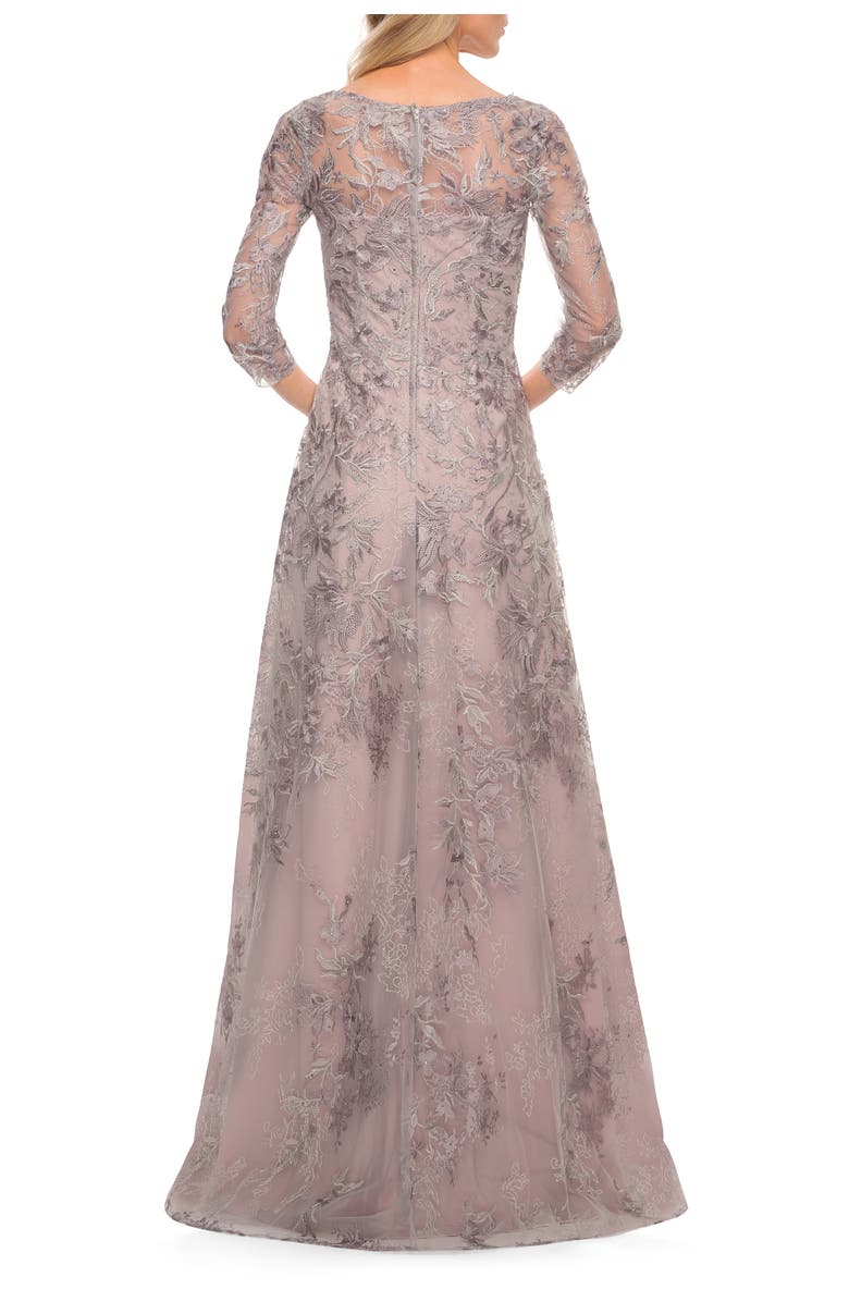 La Femme Lace Mother of the Bride Dress with Full Skirt, Alternate, color, Silver/Pink